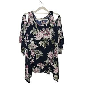 Lovely J Floral Cold Shoulder Blouse Top Size Medium (321)